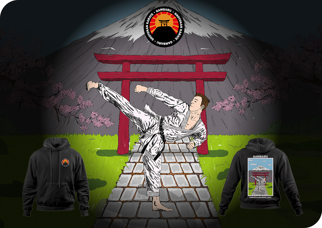 Gambaru karate club branding design featuring bold logo and illustration for Shotokan Karateclub in Lier