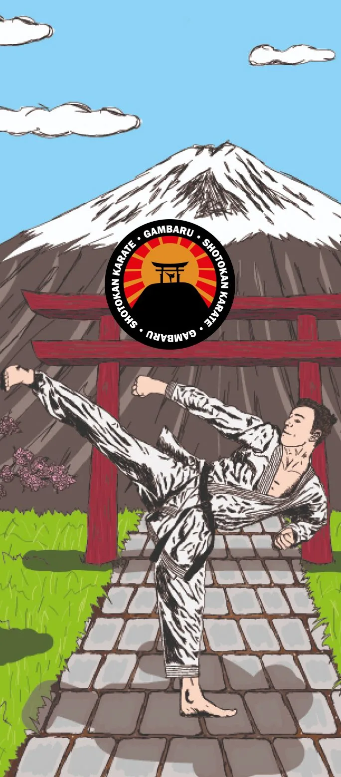 Gambaru karate club branding design featuring bold logo and illustration for Shotokan Karateclub in Lier