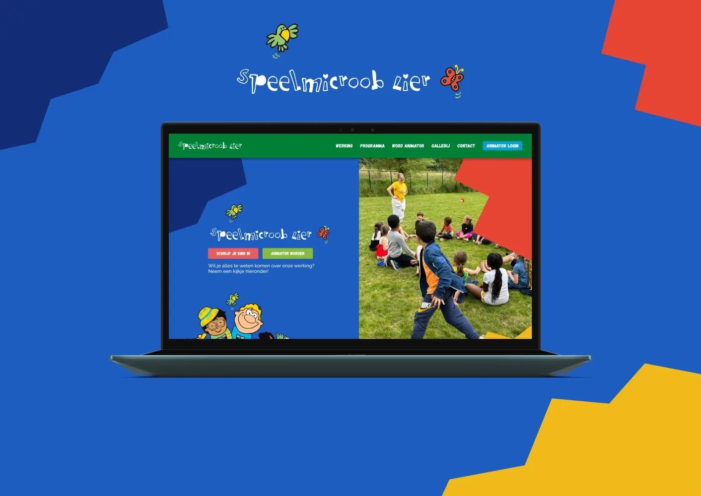 Speelmicroob website redesign project by MVDF Studio, colorful and playful design for a youth organization